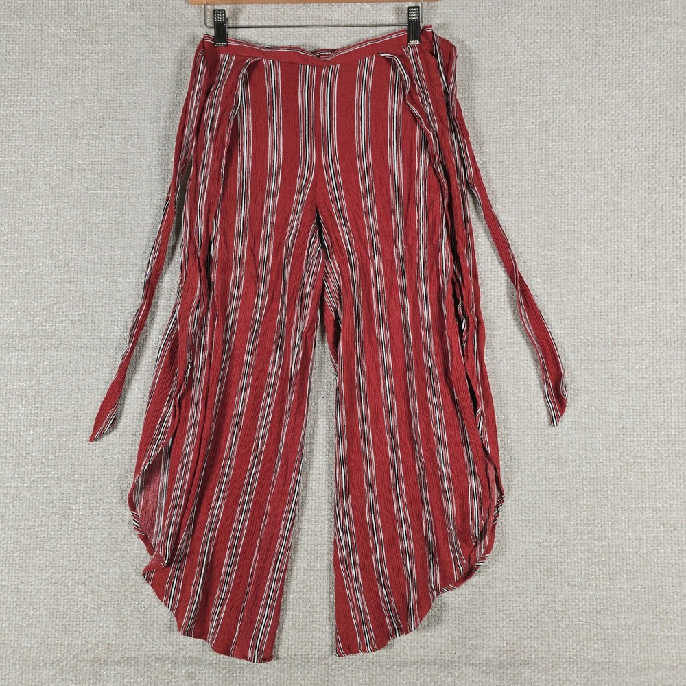 Mustard Seed Women M Striped Beach Pants Swim Cover Up Rayon Wide Leg Split Open